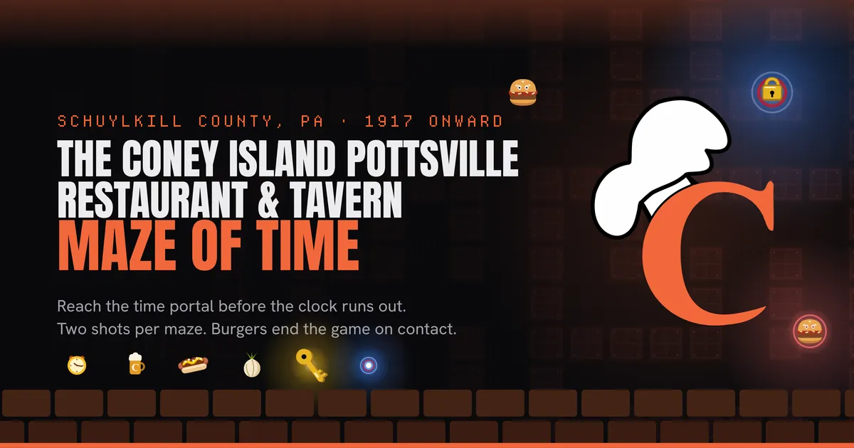 A chef's-hat C over a brick maze