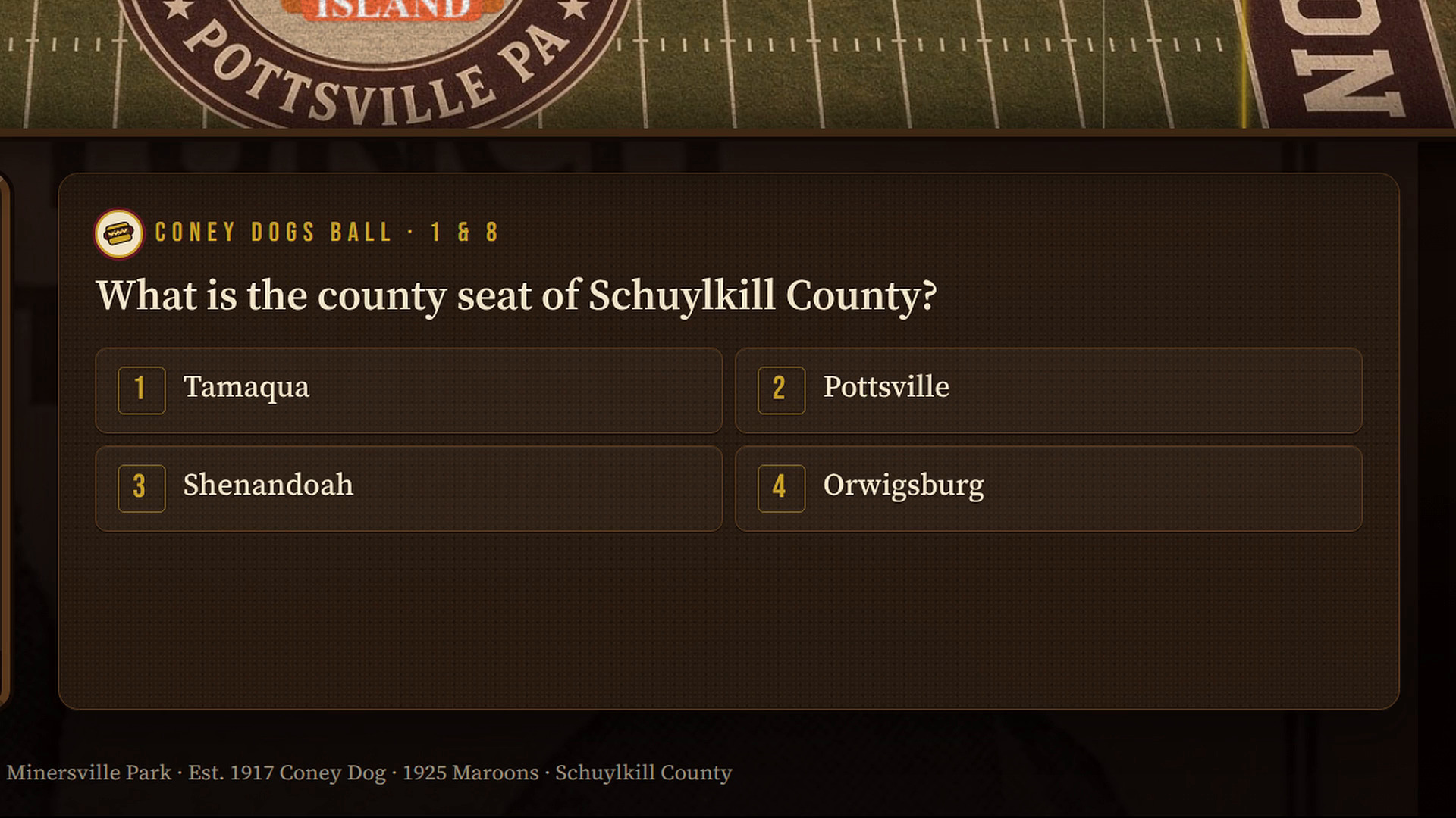 Trivia Bowl: a question is answered and the ball moves down the field.